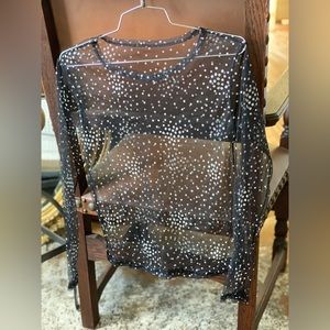 Chic black, sheer, glitter, polkadot top